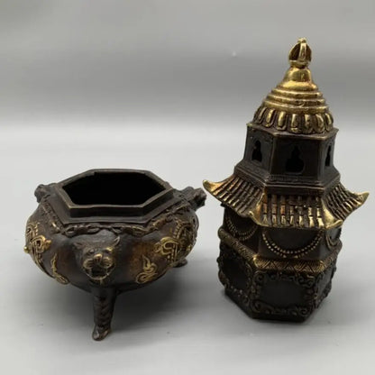 China brass archaize tower Incense burner crafts statue