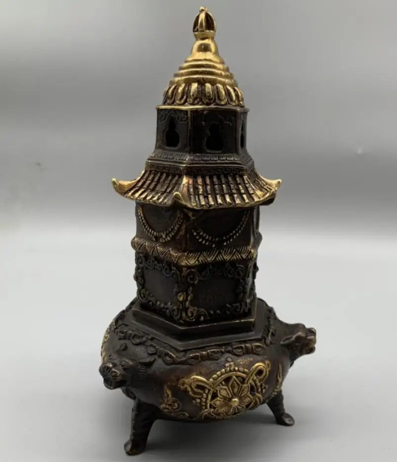 China brass archaize tower Incense burner crafts statue