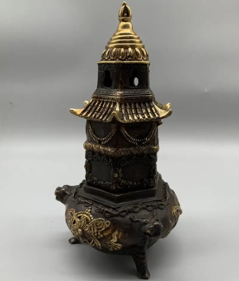 China brass archaize tower Incense burner crafts statue