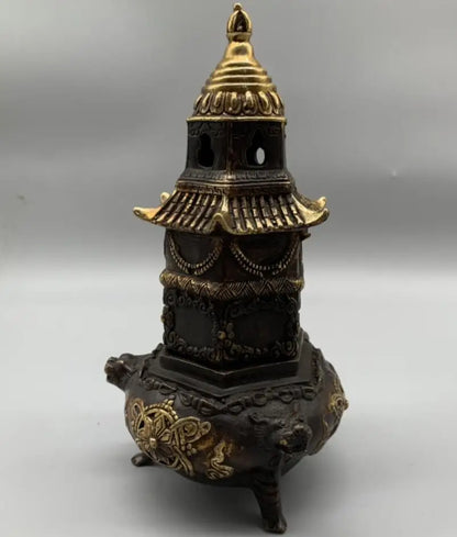 China brass archaize tower Incense burner crafts statue