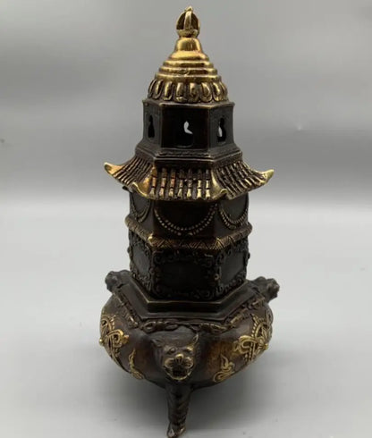 China brass archaize tower Incense burner crafts statue