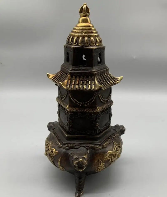 China brass archaize tower Incense burner crafts statue