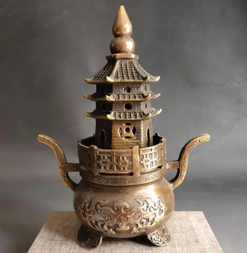 China brass archaize tower Incense burner crafts statue
