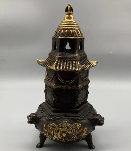 China brass archaize tower Incense burner crafts statue
