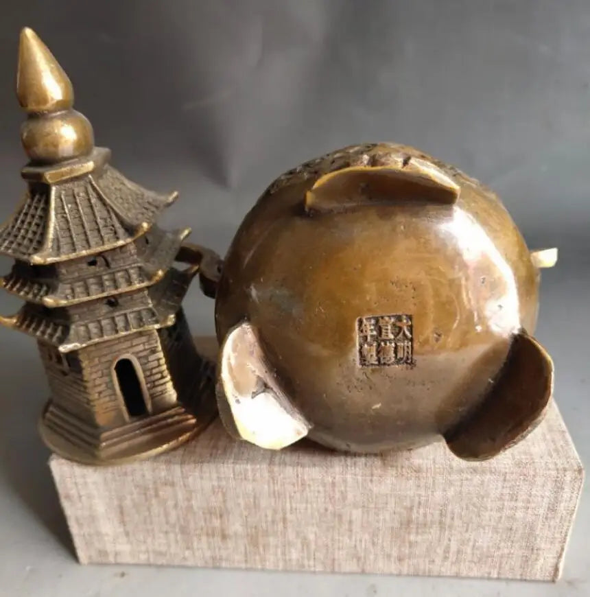 China brass archaize tower Incense burner crafts statue