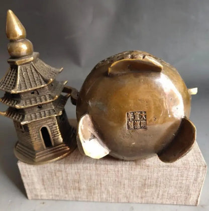 China brass archaize tower Incense burner crafts statue