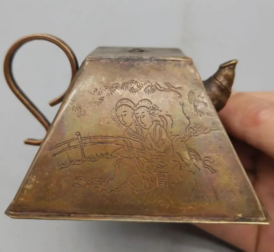 China brass archaize trapezoidal teapot crafts statue