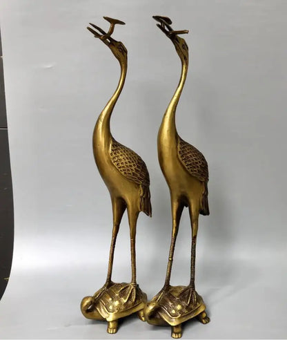 China brass archaize turtle crane crafts statue A pair