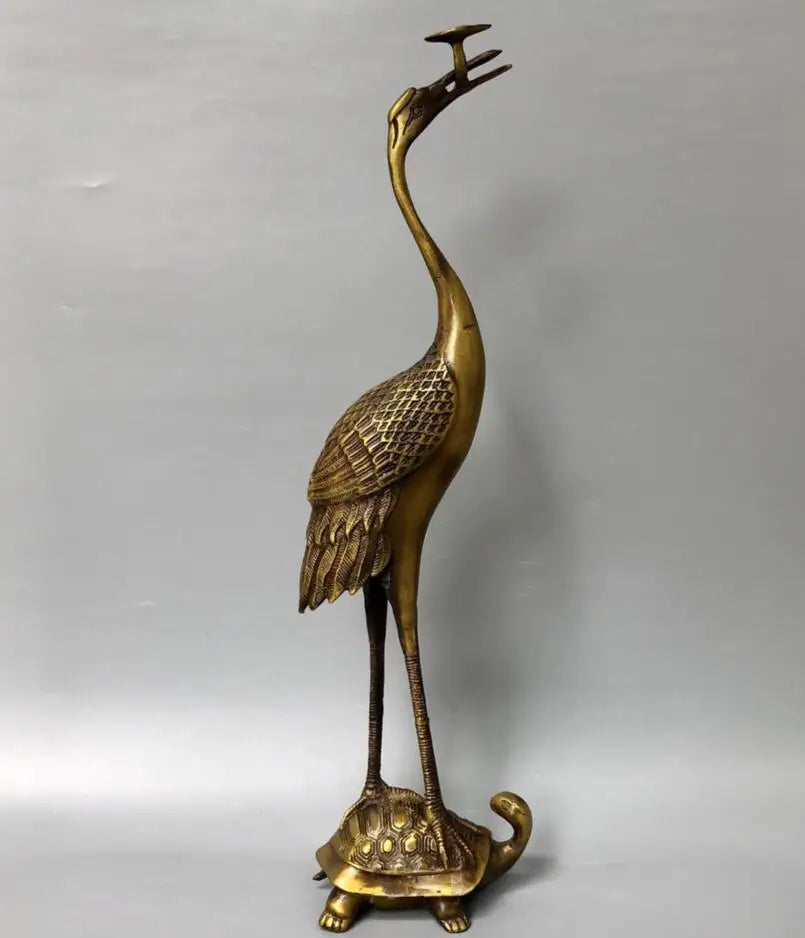 China brass archaize turtle crane crafts statue A pair