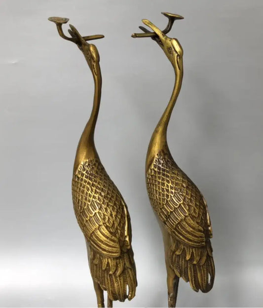 China brass archaize turtle crane crafts statue A pair