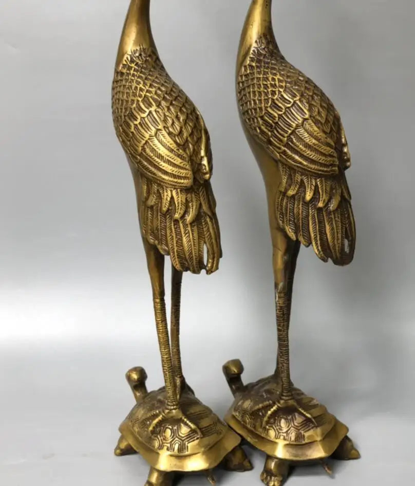 China brass archaize turtle crane crafts statue A pair