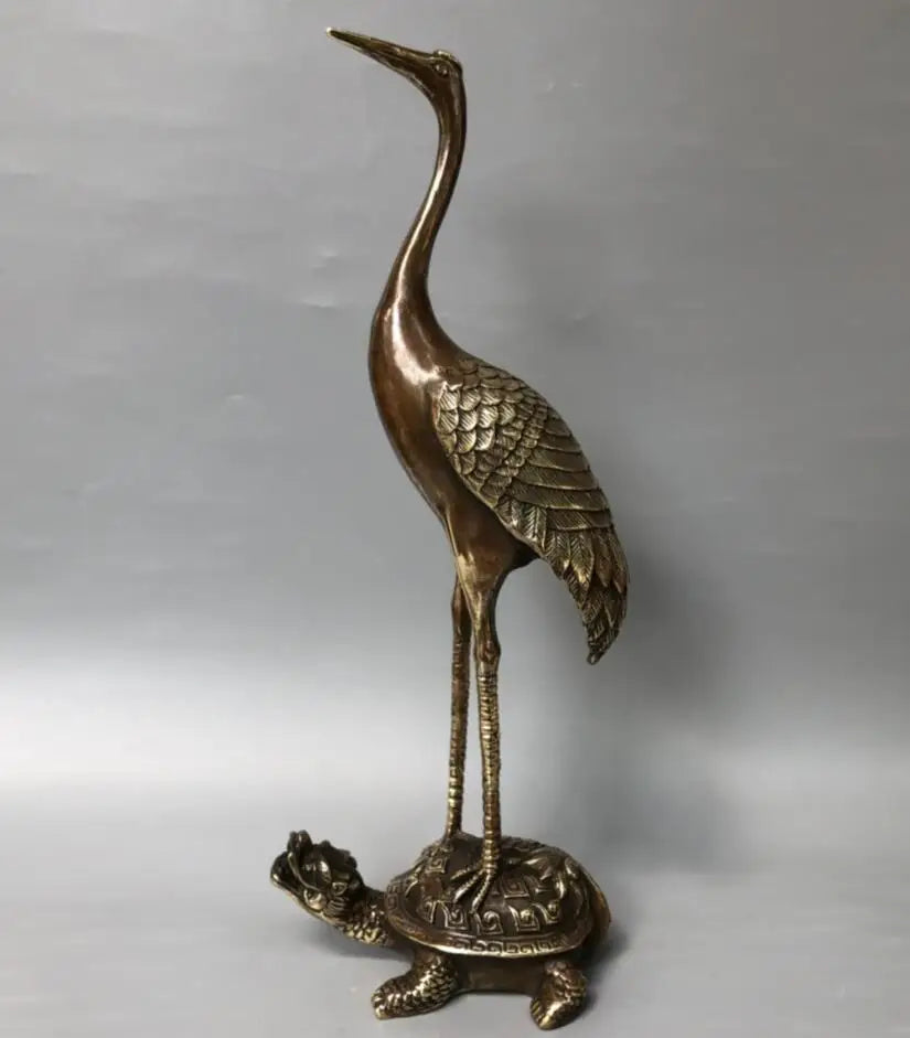 China brass archaize turtle crane crafts statue