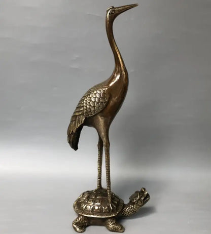 China brass archaize turtle crane crafts statue