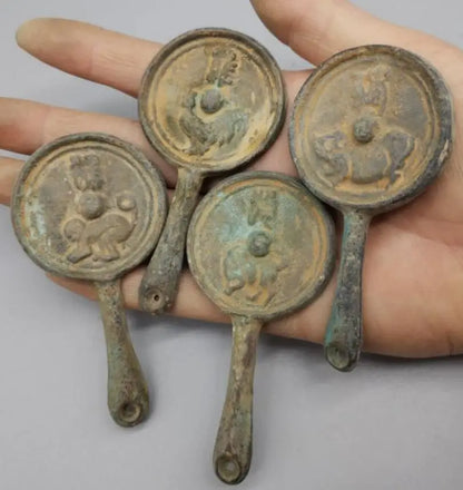 China brass archaize twelve zodiac Bronze mirror small crafts statue
