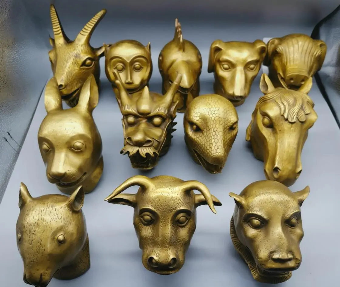 China brass archaize twelve zodiac head crafts statue A set
