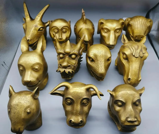 China brass archaize twelve zodiac head crafts statue A set