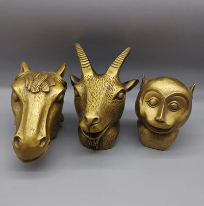 China brass archaize twelve zodiac head crafts statue A set