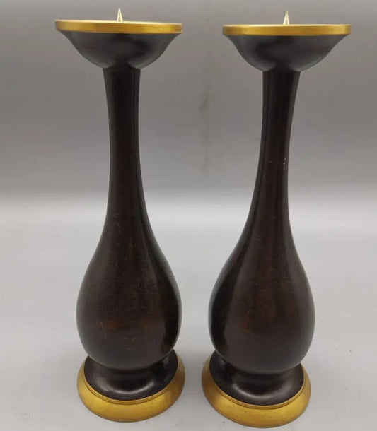 China brass archaize wax candlestick crafts statue A pair