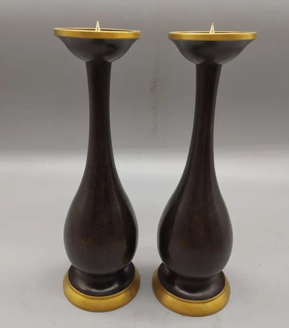 China brass archaize wax candlestick crafts statue A pair