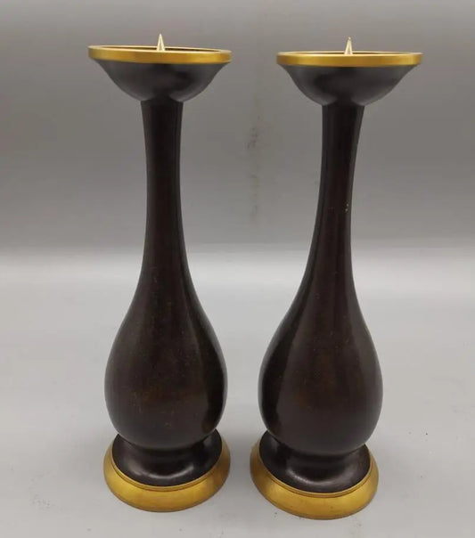 China brass archaize wax candlestick crafts statue A pair