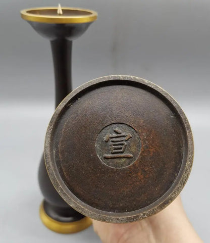 China brass archaize wax candlestick crafts statue A pair
