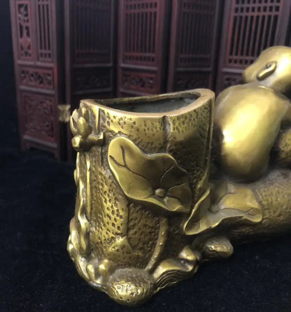 China brass archaize young monk Pen holder crafts statue