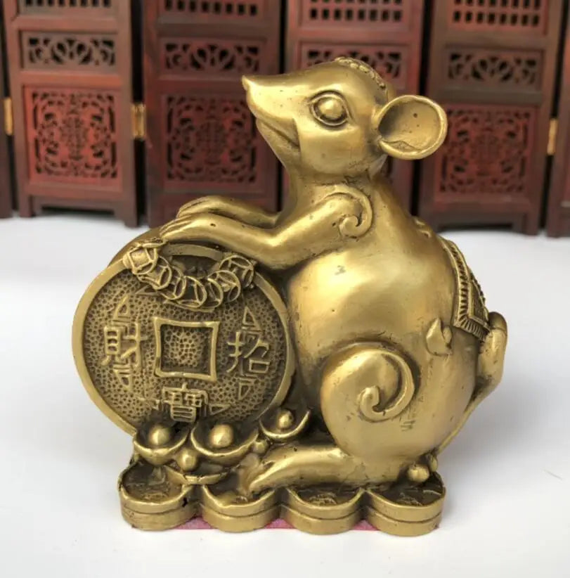 China brass auspicious rat wealth crafts statue