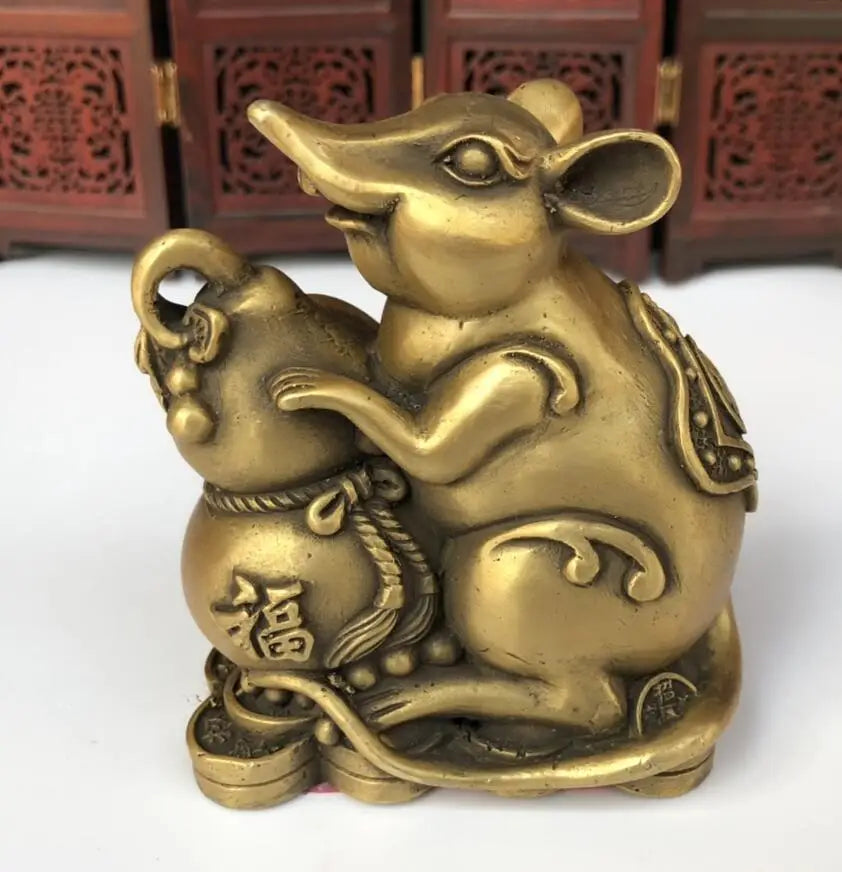 China brass auspicious rat wealth crafts statue