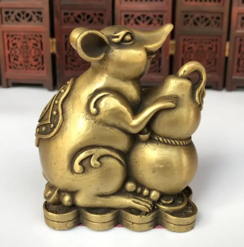 China brass auspicious rat wealth crafts statue