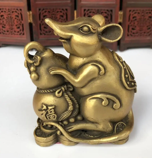 China brass auspicious rat wealth crafts statue
