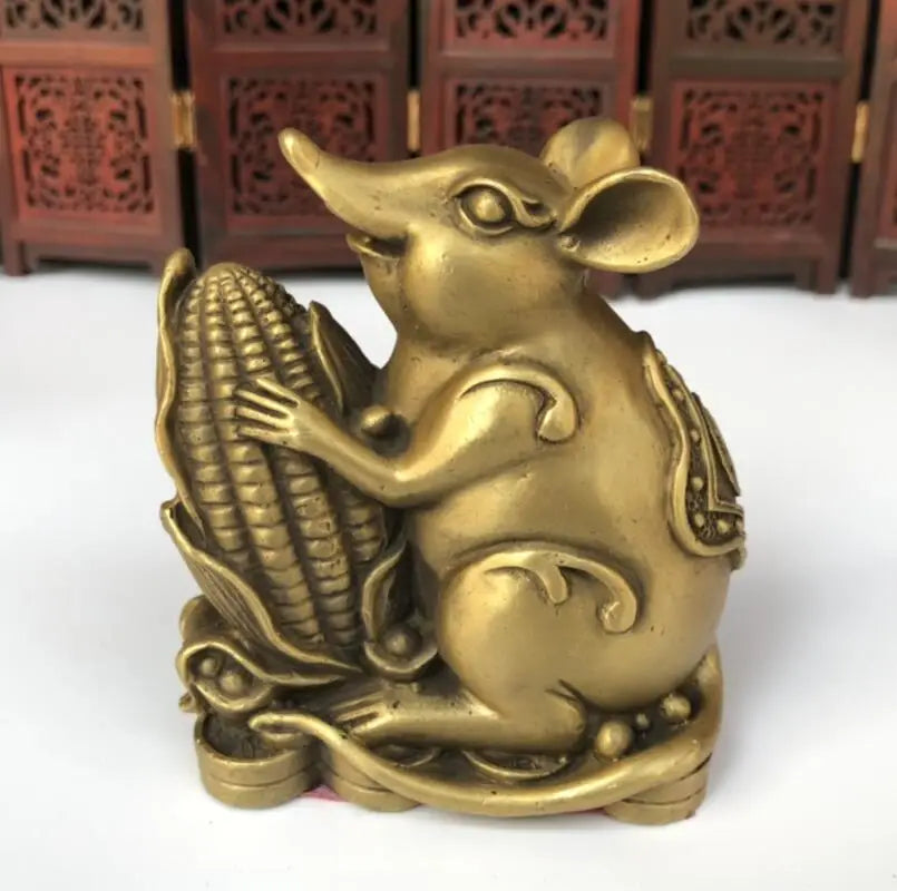 China brass auspicious rat wealth crafts statue