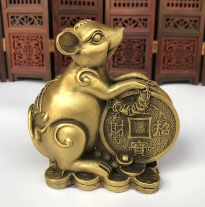 China brass auspicious rat wealth crafts statue