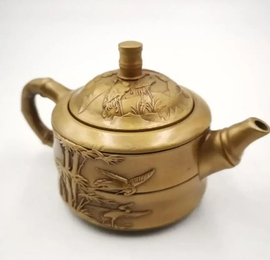 China brass bamboo crane teapot small crafts statue