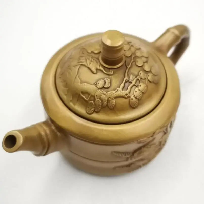 China brass bamboo crane teapot small crafts statue