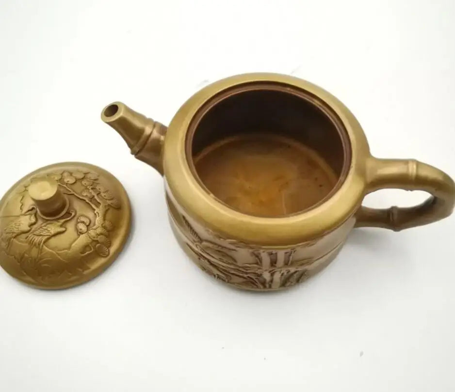 China brass bamboo crane teapot small crafts statue