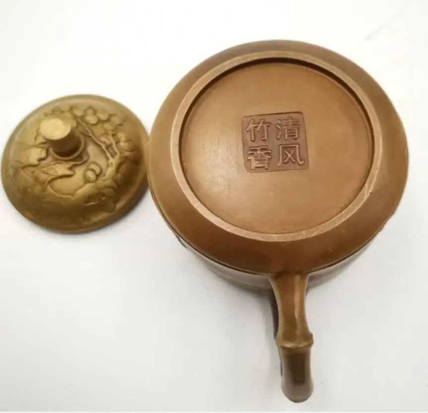 China brass bamboo crane teapot small crafts statue