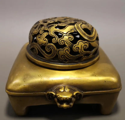 China brass beast head Hollow out Incense burner crafts statue