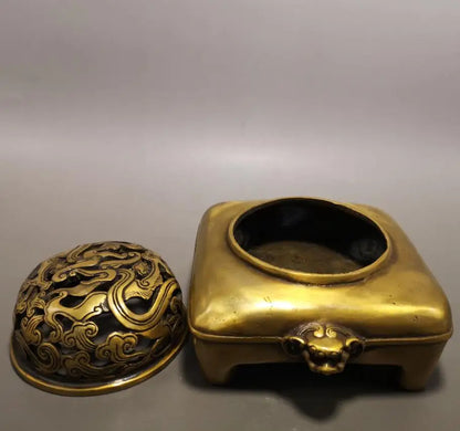 China brass beast head Hollow out Incense burner crafts statue