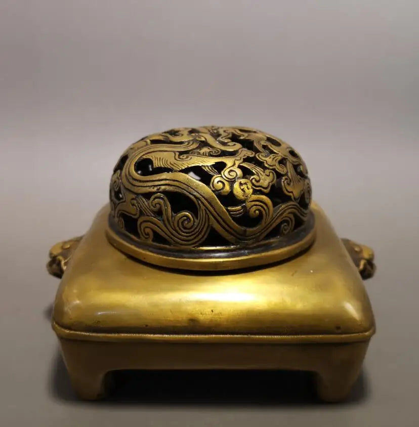 China brass beast head Hollow out Incense burner crafts statue