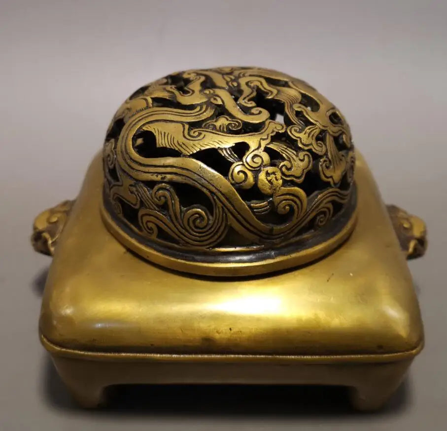 China brass beast head Hollow out Incense burner crafts statue