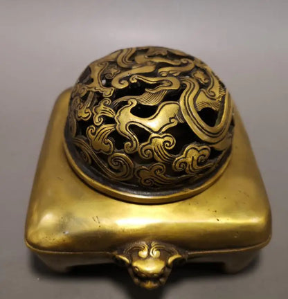 China brass beast head Hollow out Incense burner crafts statue