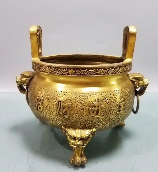 China brass beast head recruit wealth Incense burner crafts statue