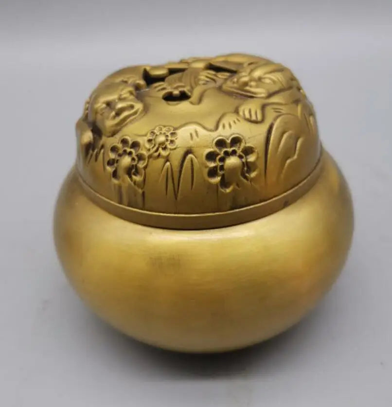 China brass beast lid incense burner crafts statue