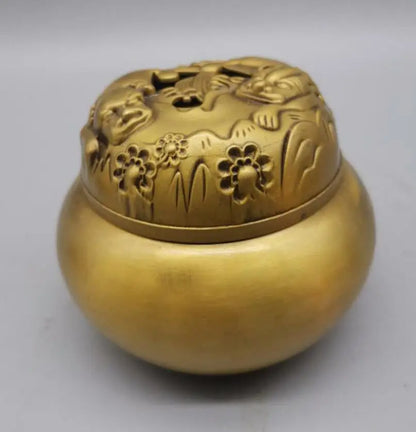 China brass beast lid incense burner crafts statue