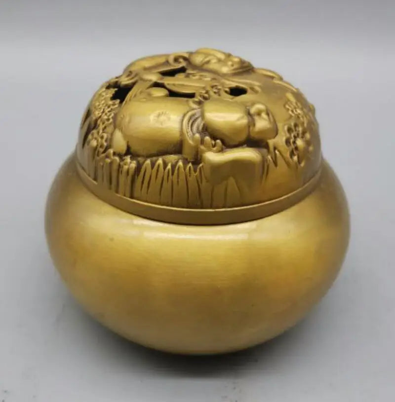 China brass beast lid incense burner crafts statue