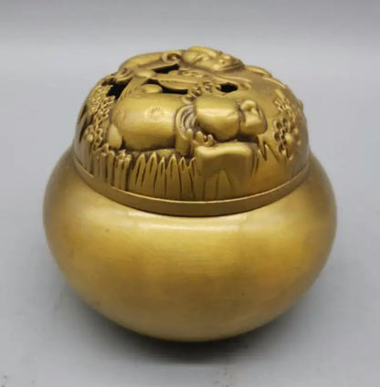 China brass beast lid incense burner crafts statue