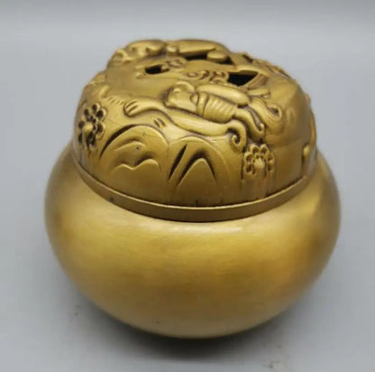 China brass beast lid incense burner crafts statue