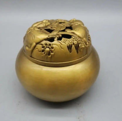 China brass beast lid incense burner crafts statue