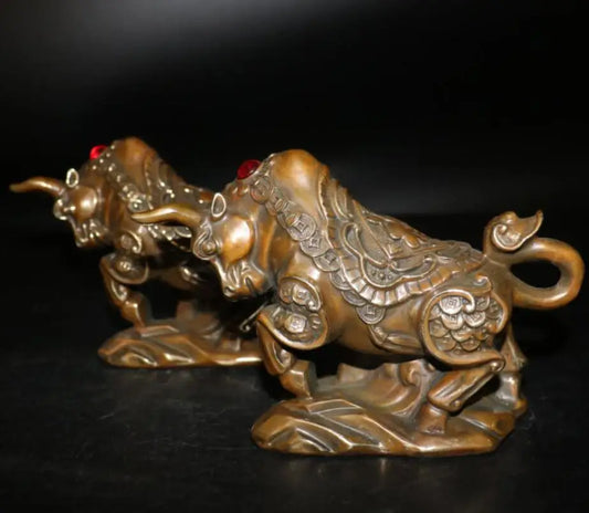 China brass blessing cow wealth crafts statue