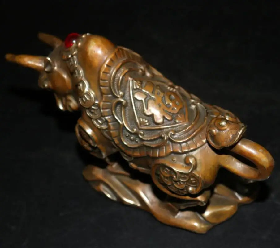 China brass blessing cow wealth crafts statue